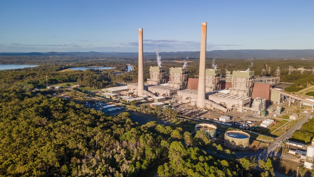 Aerial drone view of Eraring Power Station, Australia’s largest coal fired power station